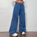 e-commerce  us & european design bow tie workwear style jeans women's casual straight-leg pants wide-leg pants