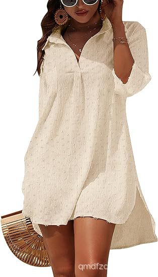 2024  Europe and the United States new chiffon medium hairball jacquard bikini swimwear beach loose casual blouse