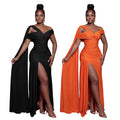 C7667 cross-border   fashion women's elegant sexy high-slit shawl dress - new arrival