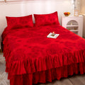 Solid color new light luxury minimalist embroidered single bed skirt fitted sheet non-slip bedspread four seasons princess style single piece