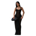 C7705 cross-border   fashion women's sexy see-through lace strappy bodycon dress