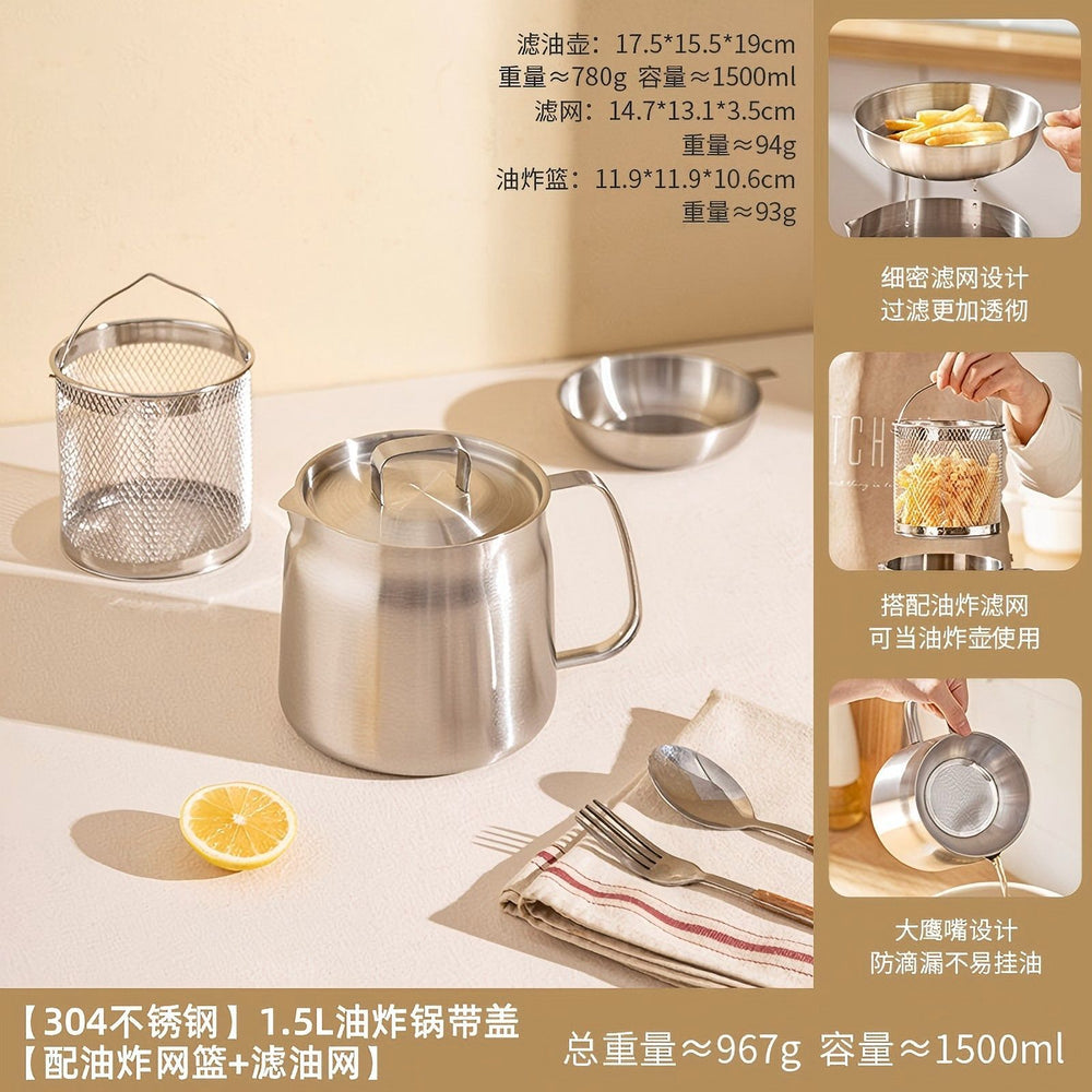 304 stainless steel oil filter pot - kitchen-specific oil strainer for home use, deep fryer with filter mesh, oil can, lard container