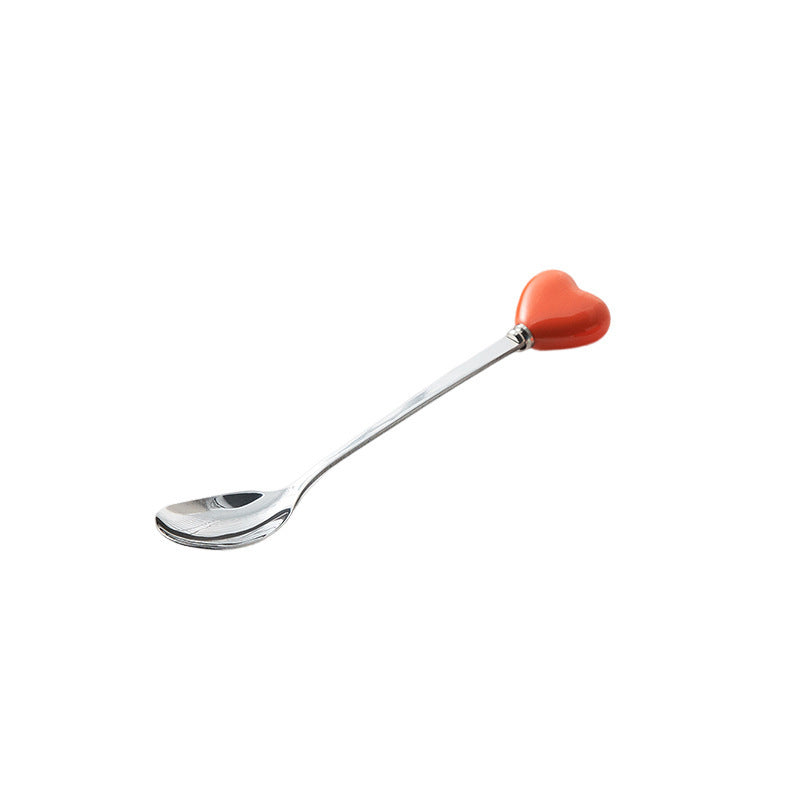 High-style ceramic handle forks, stainless steel household spoons, heart-shaped coffee stirrers, creative dessert spoons - wholesale