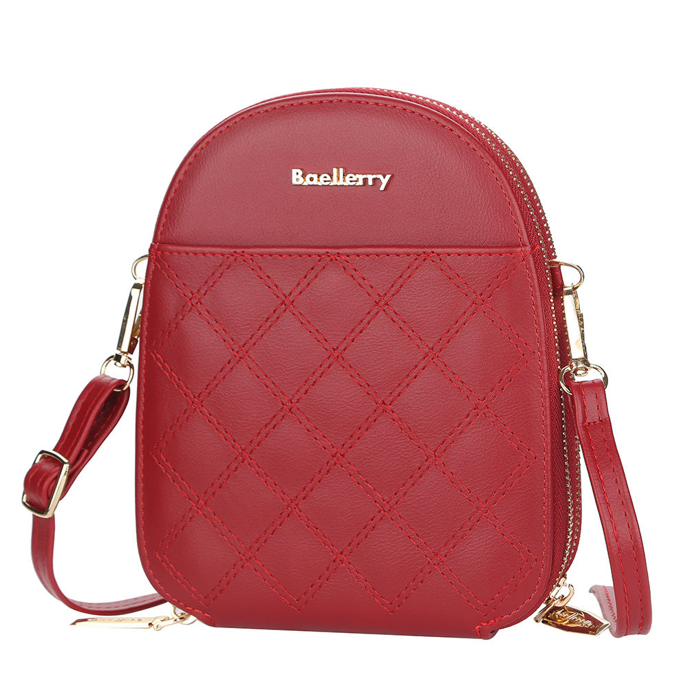BAELLERRY New Embroidered Women's Small Crossbody Bag Korean Version Large Capacity Zipper Shoulder Bag Versatile Mobile Phone Bag
