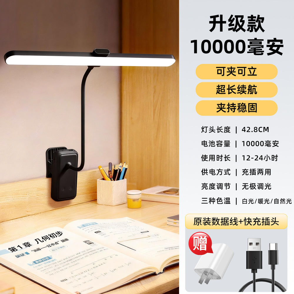 Dorm bedside reading lamp - high school & college student study bed lamp - clip-on, extra-long battery life, eye-care desk lamp