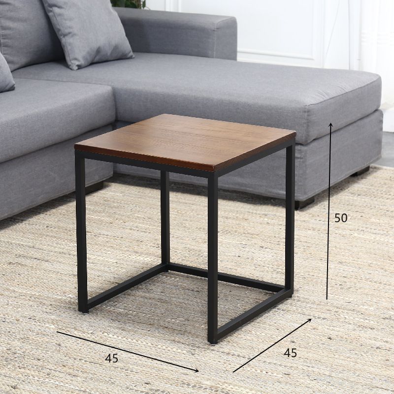 Scandinavian iron art solid wood coffee table small apartment sofa side table casual creative side table dark brown square mother-in-law coffee table