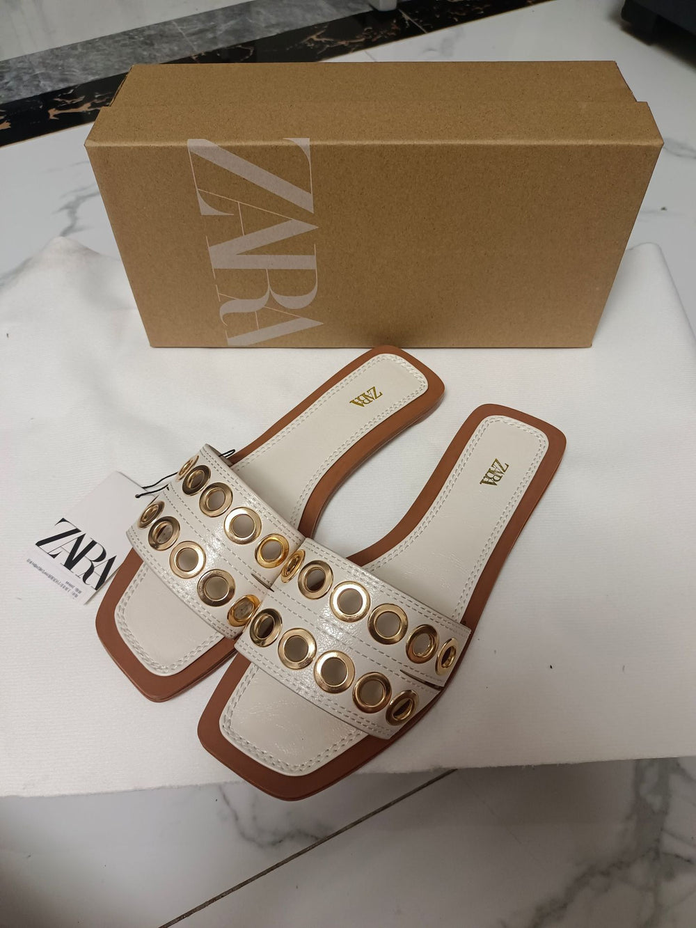 Za2024 spring/summer new women's flat sandals - buckle closure, breathable, round toe, metal buckle fashion flat sandals