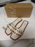 Za2024 spring/summer new women's flat sandals - buckle closure, breathable, round toe, metal buckle fashion flat sandals