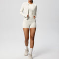 new breathable brushed fleece long-sleeve workout set - solid color three-piece gym outfit for women
