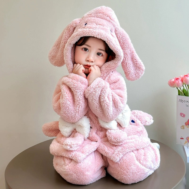 Kids' winter pajamas: new cartoon bunny hooded plush sleepwear set for girls - warm and cozy