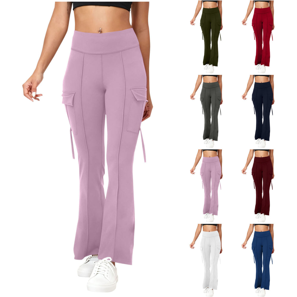 european and american cross-border  women's fashion trend solid color high-waisted belt pocket yoga pants