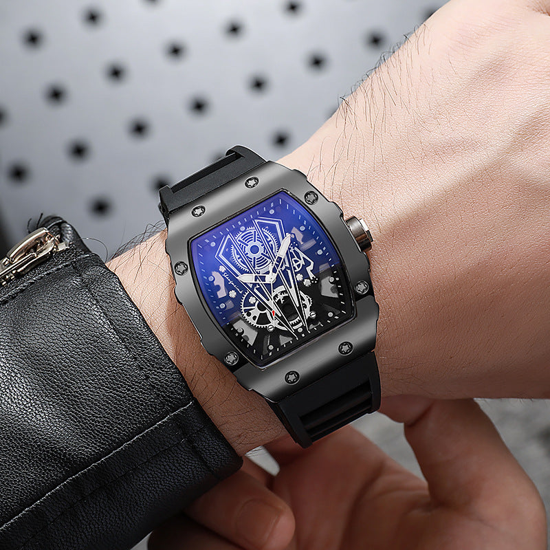 Hollow richard barrel shape aliexpress cross-border quartz watch men's silicone watch men's business calendar sports watch