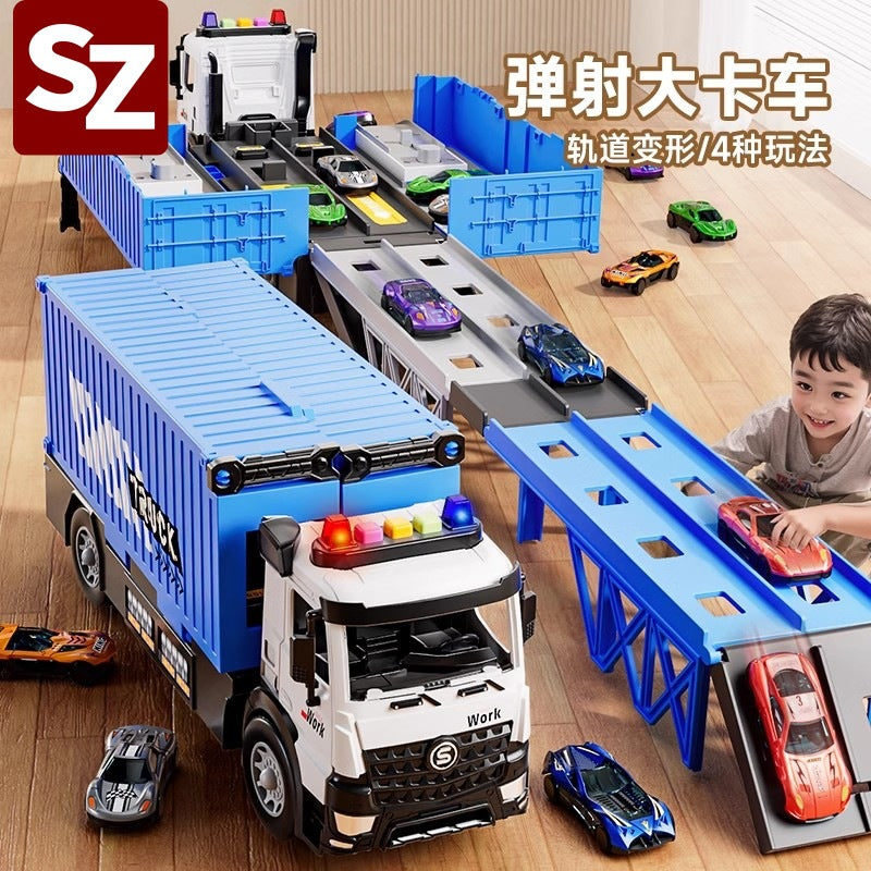 Children's transforming big truck track ejection car 6 storage container engineering vehicle container 8 boy toy 3 years old 5
