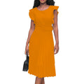 D270 with belt  summer independent station foreign trade ruffle sleeve round neck waist pleated cross-border fashion dress
