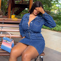 European and american style women's denim dress -  cross-border fashion sexy hot girl single-breasted long sleeve bodycon dress