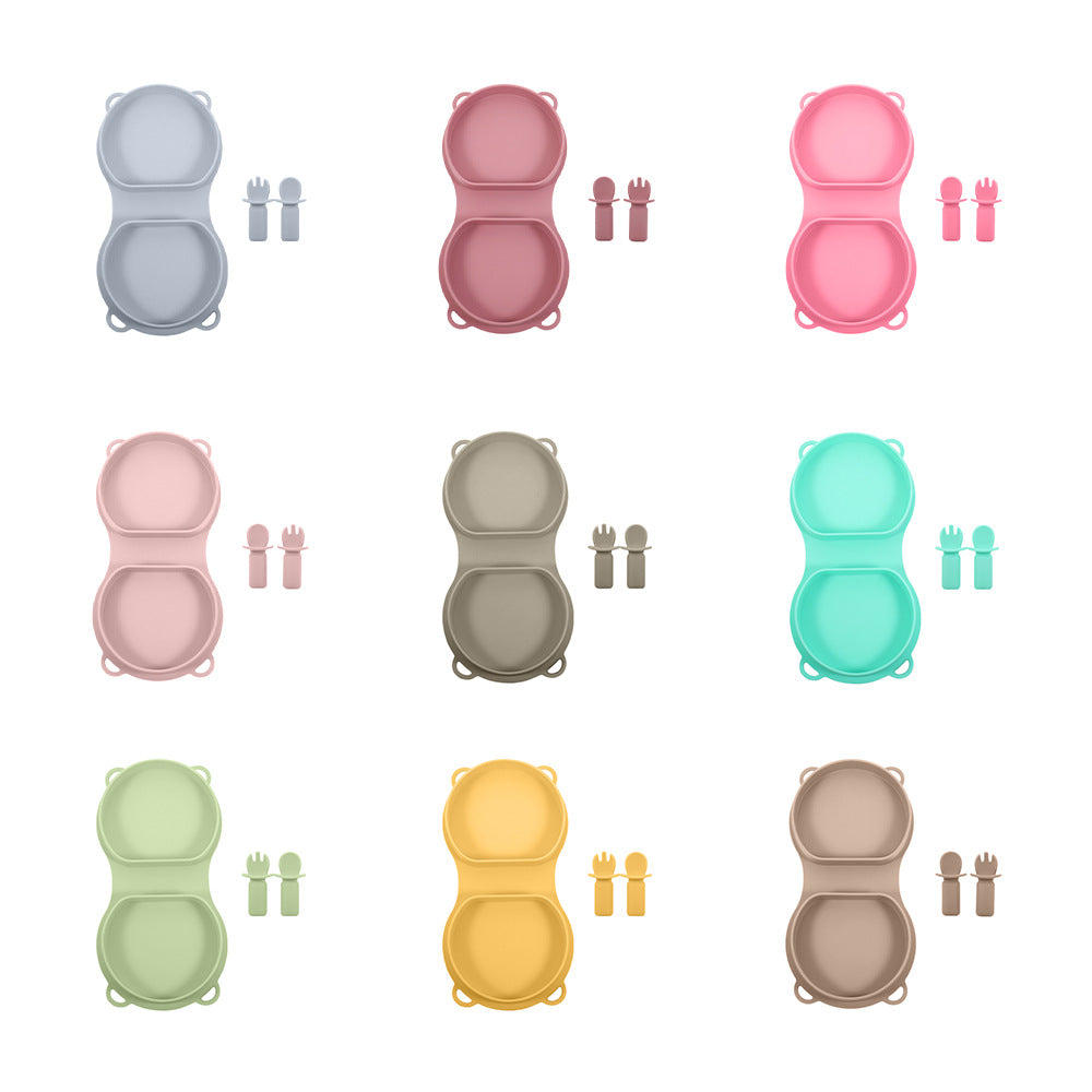 New Food Grade Silicone Toddler Plate Fork and Spoon Set Travel Silicone Baby Feeding Folding Lunch Box Set