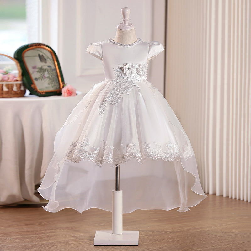 personalized girl dress with tail, short in front and long in back, eleganceelegant flower girl wedding dress, accessible luxury style niche style skirt