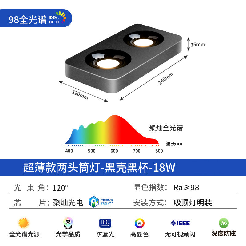 Ultra-thin surface-mounted single-head, double-head, three-head, no ceiling, no main light, casual living room, bedroom, ceiling-mounted anti-glare downlight