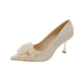 Wine glass and high heels women's 2025 spring new arrival wedding shoes engagement bridal wedding shoes stiletto heel french dinner shoes flats