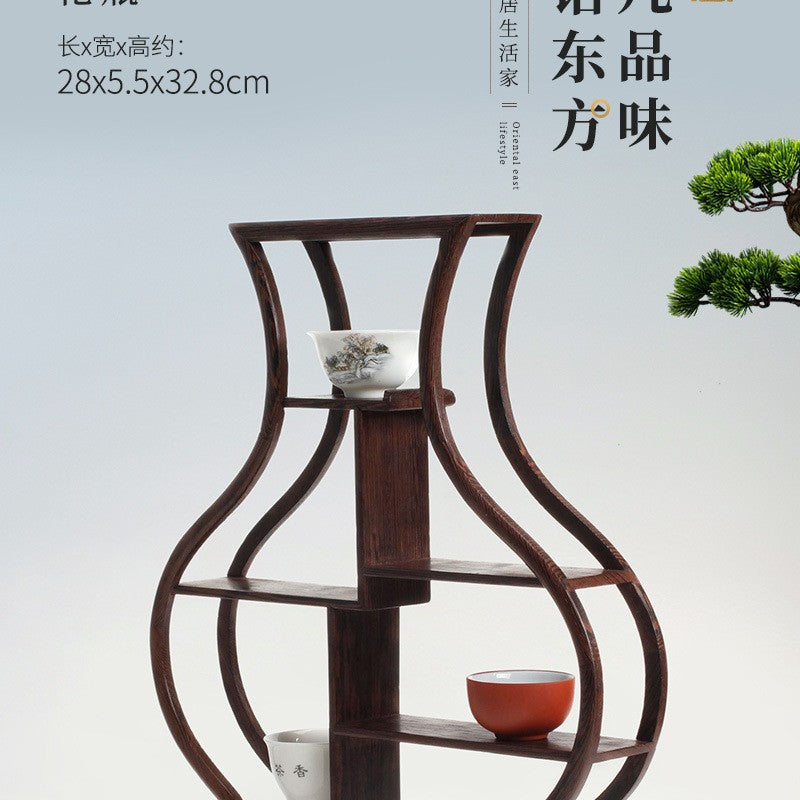 Solid wood teacup rack Chinese Bogu rack storage box table rack Pu'er teapot stove tea set accessories