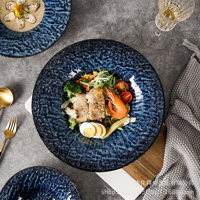 Japanese retro kiln-change high-value western food soup plate business hotel restaurant high-grade creative straw hat plate deep plate