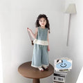 Girls' denim summer outfit set - new 101.3kg piece set, stylish sleeveless summer wide-leg pants with vest for kids