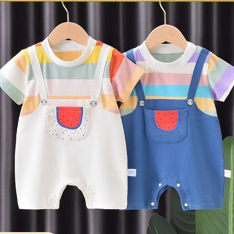 Newborn baby romper short sleeve spring/summer outfit - lightweight summer clothes for baby boys and girls - cute crawling suit for outdoor wear
