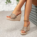 Women's wedge heel platform sandals - champagne, fashionable slip-ons, versatile, elegant, casual, high heels - cross-border amazon