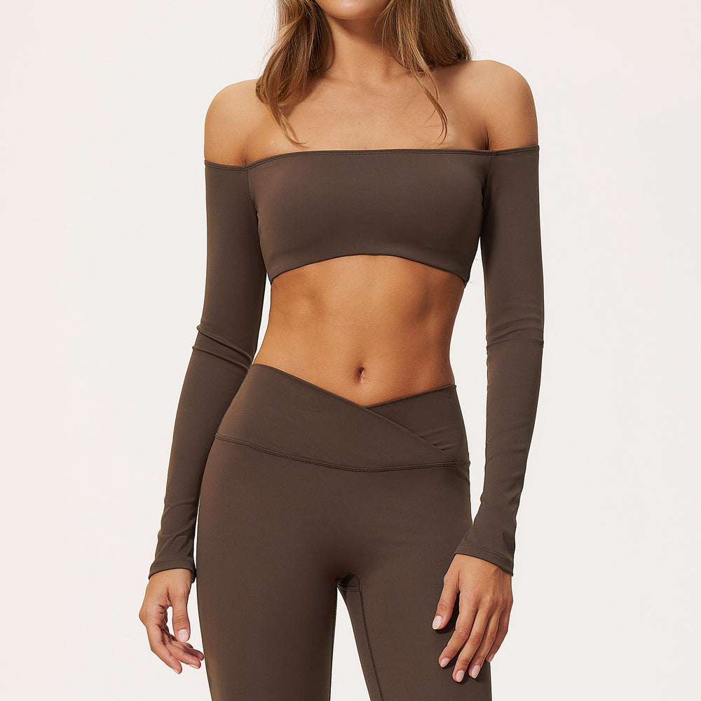 Amazon nude sports tops women's short one shoulder strap breast pad breathable high elastic quick dry yoga long sleeves 2588