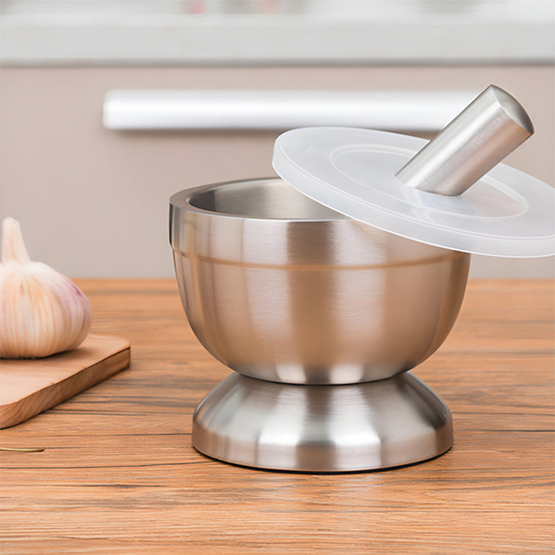 304 stainless steel garlic pounder, garlic paste bowl with lid, grinding artifact, medicine pounder, powder jar processing and personalized