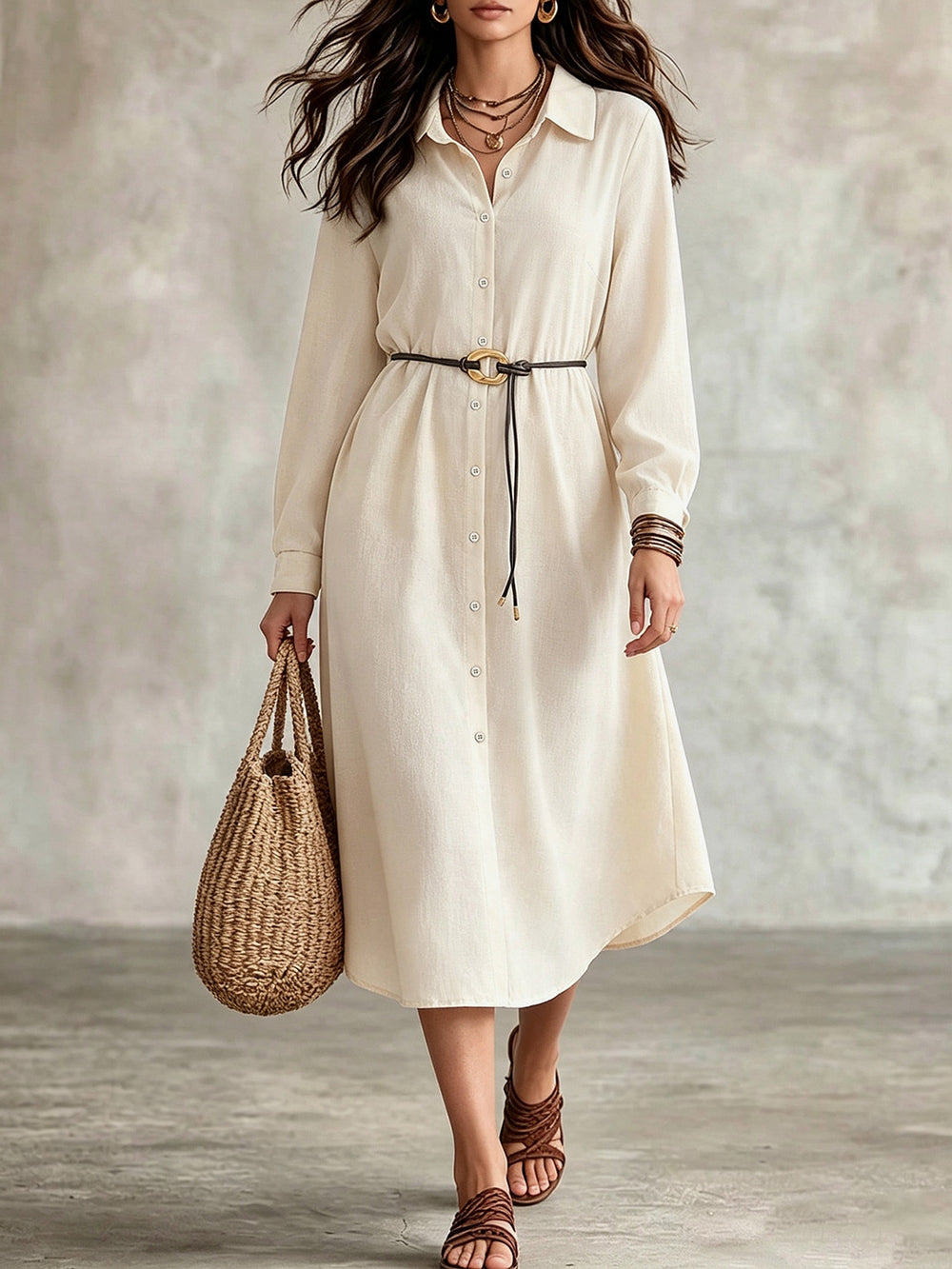 Plus size white shirt dress for work or vacation: long sleeve, tie-waist, slimming, and flattering - perfect for curvy women