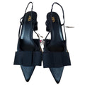 Za2024autum new women's shoes black bows decorated open heel thick heel pointed toe high heels toe cap sandals flats