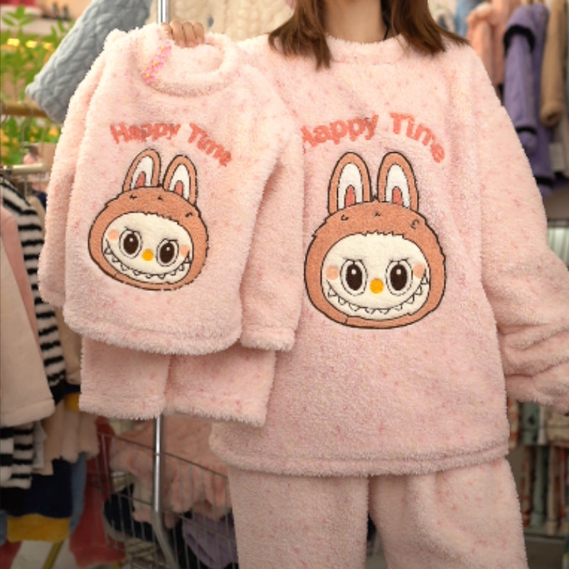 【matching family set】girls' pajamas - autumn/winter collection, kids' half-fleece thickened new style, big girls' loungewear for winter