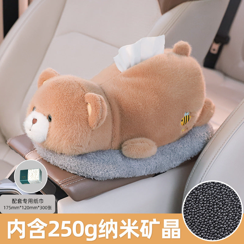 Car tissue box, armrest box, pumping carton, creative car bamboo charcoal bag ornament, high-end doll, car decoration