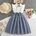 Girls' dress - cross-border children's wear -  summer new style - chic flutter sleeve color block mesh kids' princess dress - wholesale