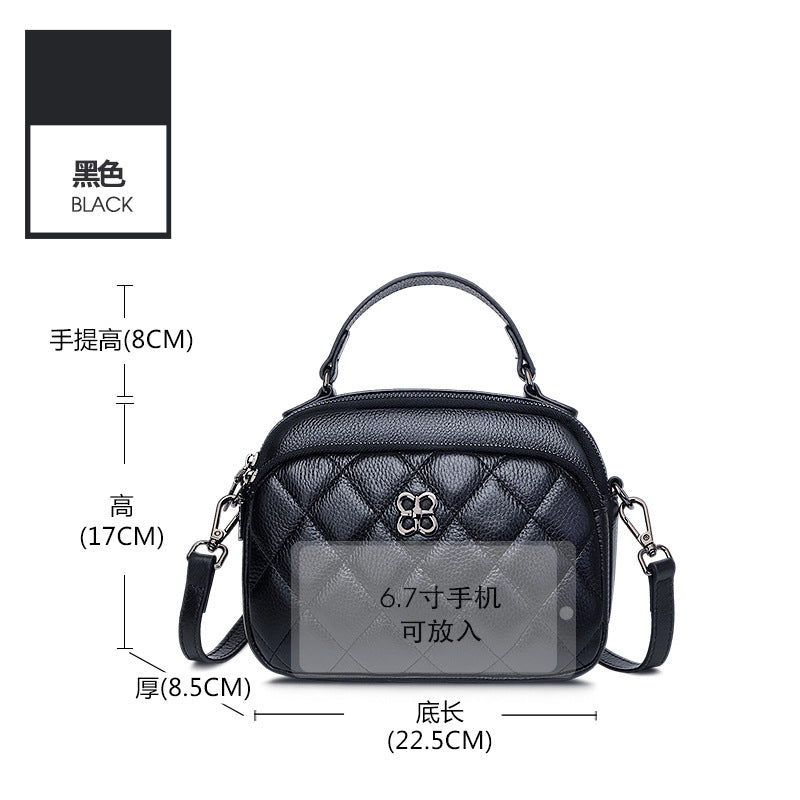 Genuine leather rhombus women's bag 2025 new multi-layer fashionable versatile women's soft leather shoulder messenger bag cowhide small bag