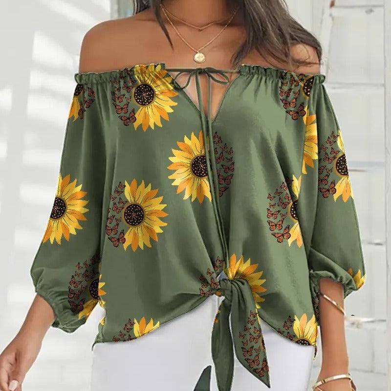cross-border e-commerce hot-selling women's off-the-shoulder printed top: perfect for , , and european & american independent stores