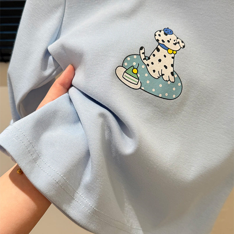 Spring new children's cartoon puppy base layer t-shirt top, trendy casual kids' sweatshirt tee for boys and girls