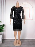 new european and american fashion women's sequin dress african  tassel bodycon skirt plus size