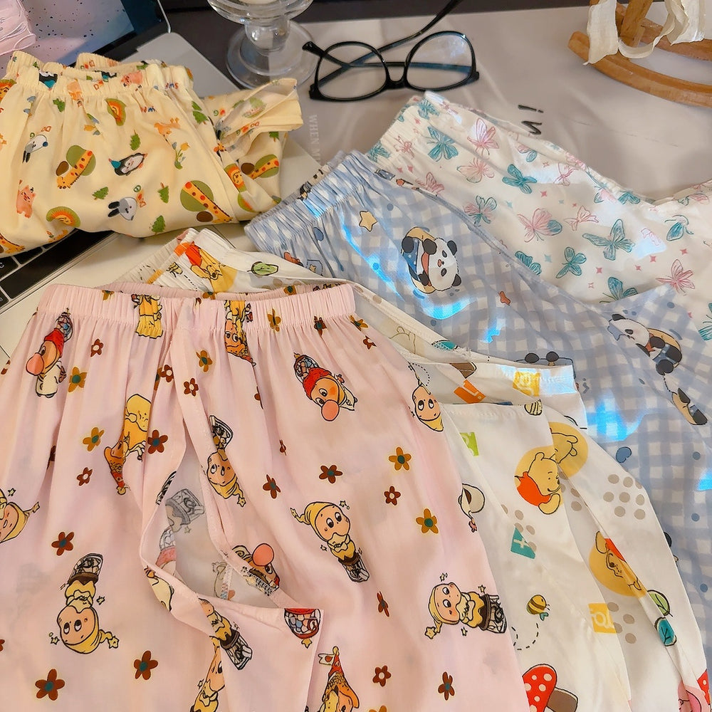 Kids anti-mosquito pants summer crotchless pants cute printing men's and women's baby home casual large crotch pp pants outwear