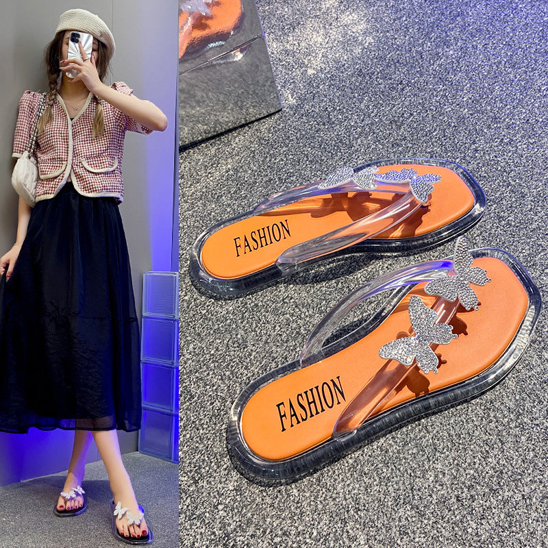 Women's flip-flops: new summer collection - butterfly crystal clear flip-flops, outdoor wear, non-slip, durable, thong sandals