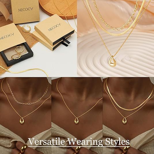 amazon round multi-layer necklace - minimalist, stylish, everyday wear, commute, casual, stackable, geometric choker - wholesale