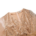 Elegant women's long dress - sequin-embellished v-neck chiffon patchwork pleated dress