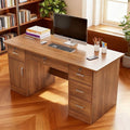 Office desk with lock, workstation with drawers, desk and chair set for employees, home desktop minimalist computer desk