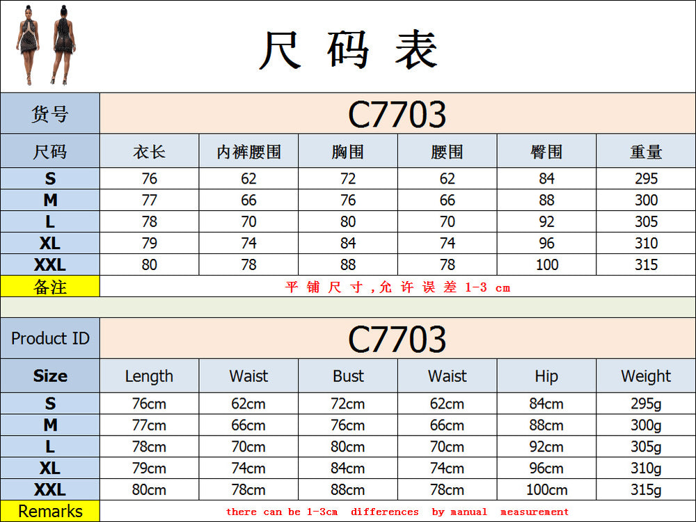 C7703 cross-border   fashion women's sexy mesh rhinestone beaded bodycon dress