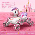 Amazon 2.4g unicorn remote control car - eight-wheel stunt, lights & music, 360° rotation, cute pink toy car
