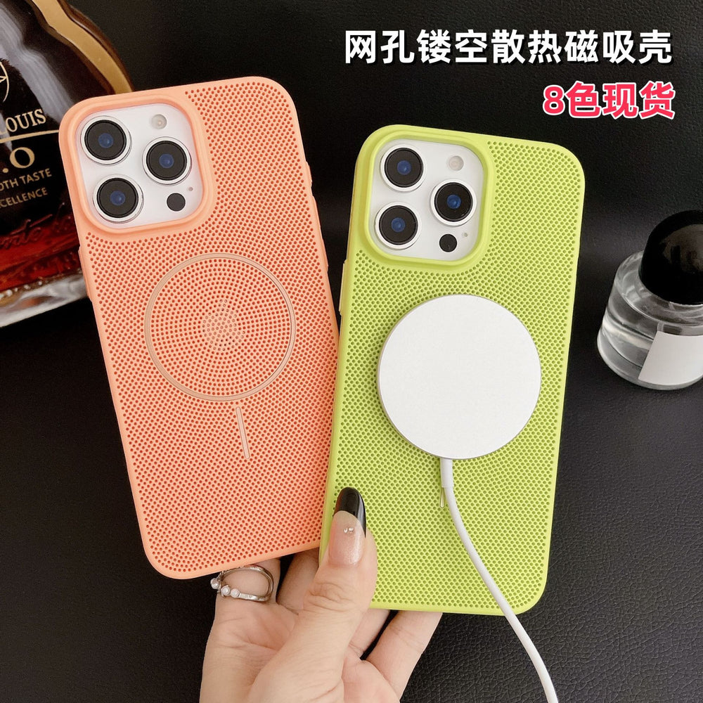 Suitable for iphone16 mobile phone case, summer breathable and heat dissipation magnetic mesh apple 17 simple anti-fall protective cover 11