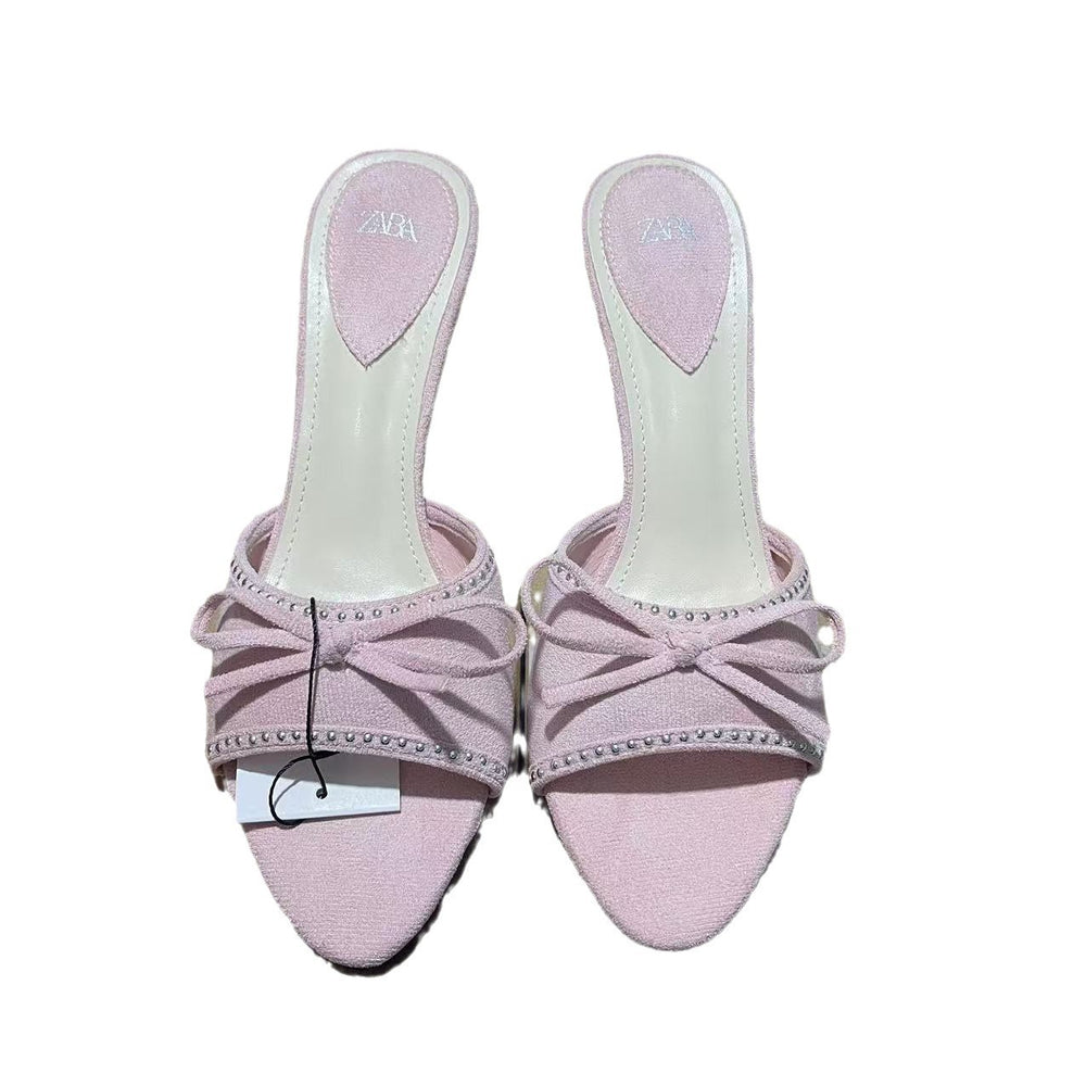Za2024 summer new bowknot decorated high heel slingback sandals - women's outerwear