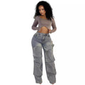 European and american style straight-leg jeans -  cross-border women's fashion - autumn street style trendy detachable button high-waisted pants