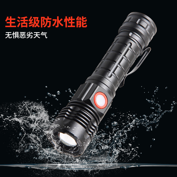 Cross-border new XHP-50 strong light USB charging, outdoor telescopic remote lighting power display LED flashlight